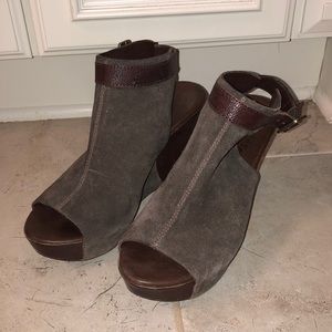 Kork-Ease suede open toe wedges